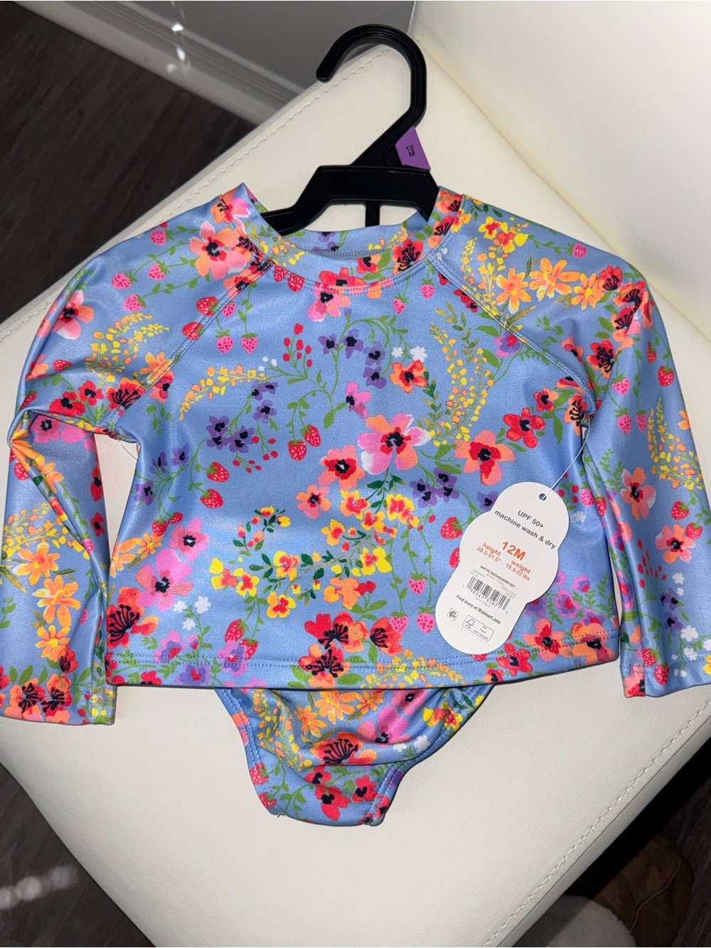 wonder nation Girls' Long-Sleeve Floral Rash Guard in Lavender and Pink